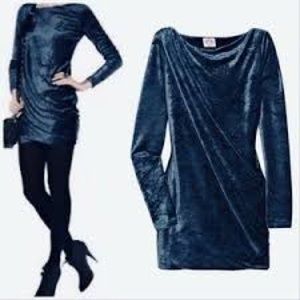 Blue Velvet Draped Long Sleeve Juicy Couture Minidress